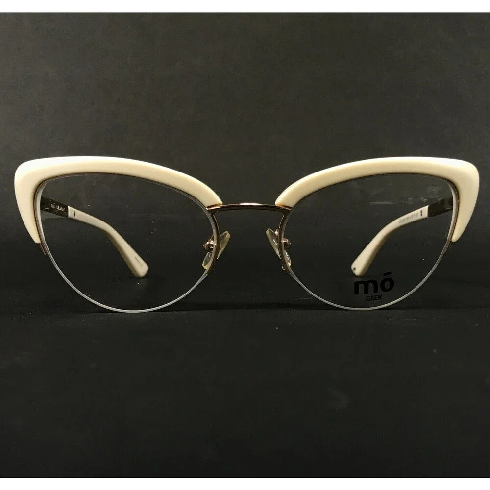 MO Eyewear Eyeglasses Frames GEEK 58NY A Ivory Gold Cat Eye Full Rim 52-19-140
